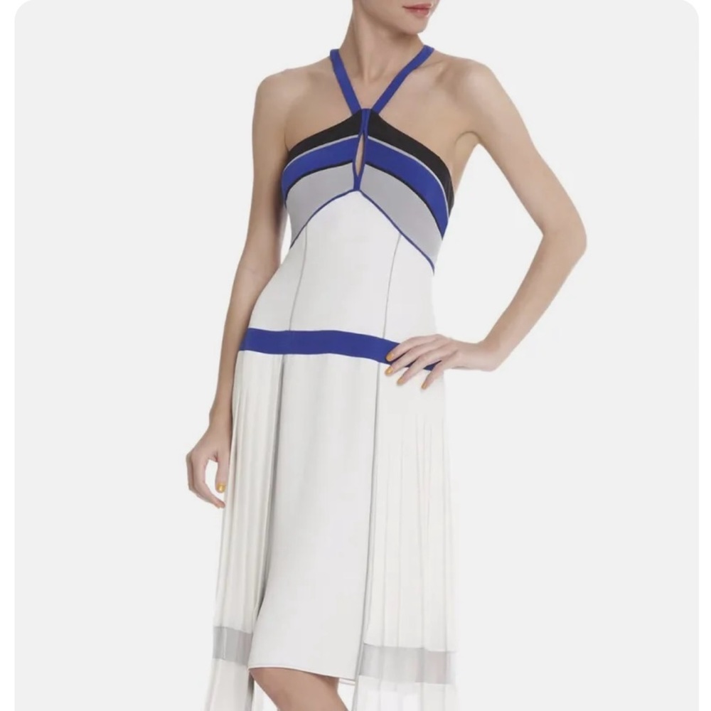 NWT BCBGMaxAzria Runway Voletta Color Block Assymetrical Hem Couture Dress